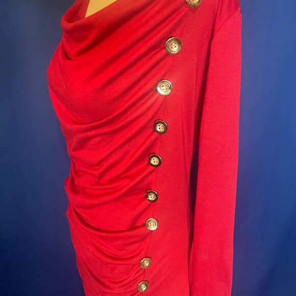 Red Ruched Top with Button Detail Size:L - Picture 2 of 5